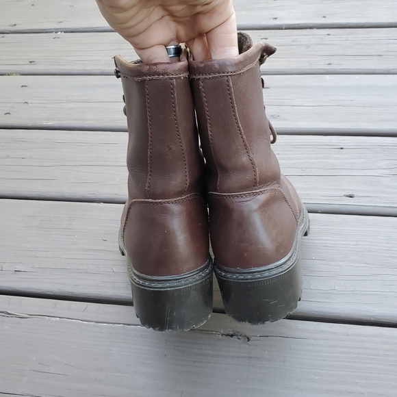 Vintage 90s y2k Bratz Brown Leather Lace-up Chunky Lug Platform Ankle Boots 8 - Picture 5 of 9
